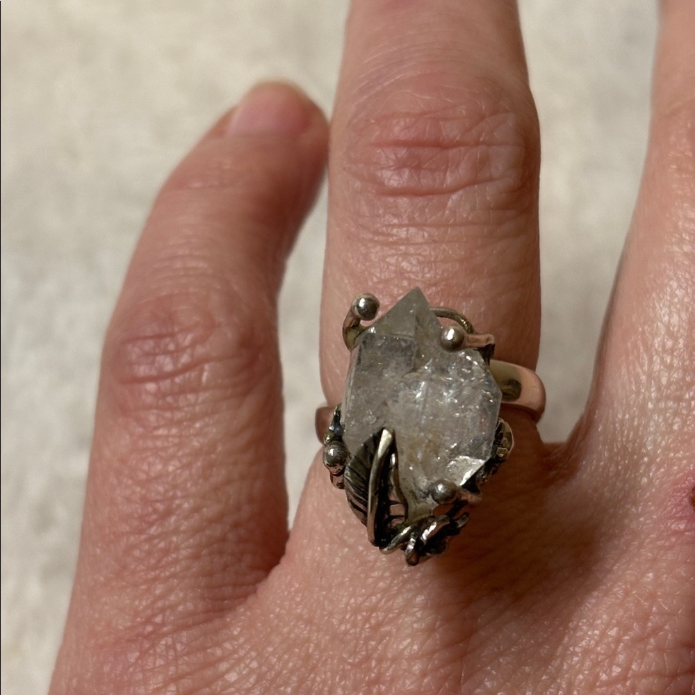 925 Genuine Herkimer Diamond Ring Sterling Silver Adjustable - Picture 5 of 9